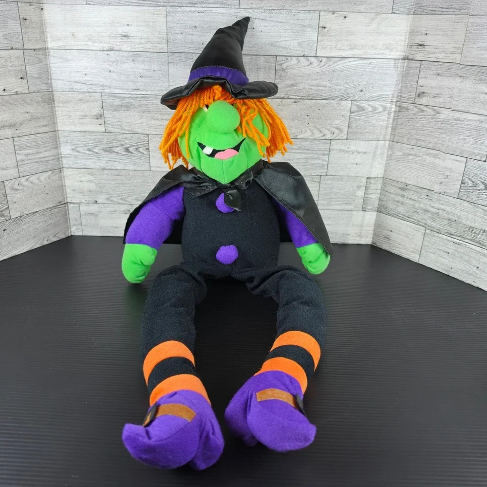Vintage 1995 Stuffins Inc Halloween Witch Plush Shelf Sitter Green Orange Purple